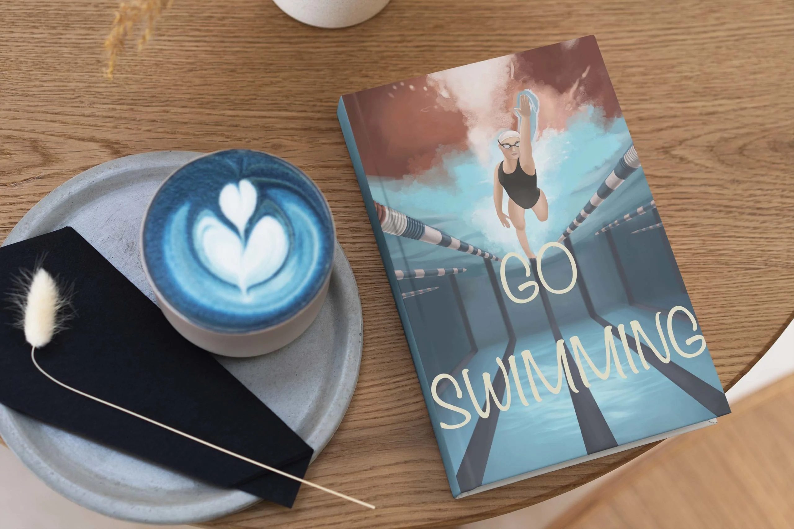 illustrated teen book cover, girl swimming