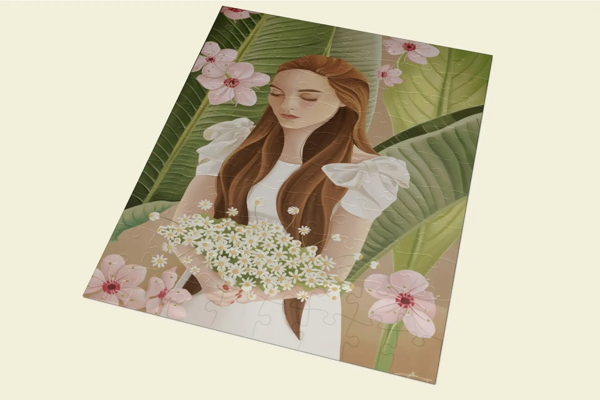 puzzle illustration femme fleurs et plantes