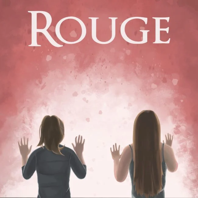 illustration couverture de livre jeunesse de deux filles regardant par la fenêtre un ciel rouge