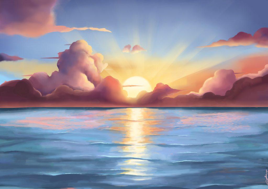 Illustration couché de soleil fait par,Cynthia Artstudio