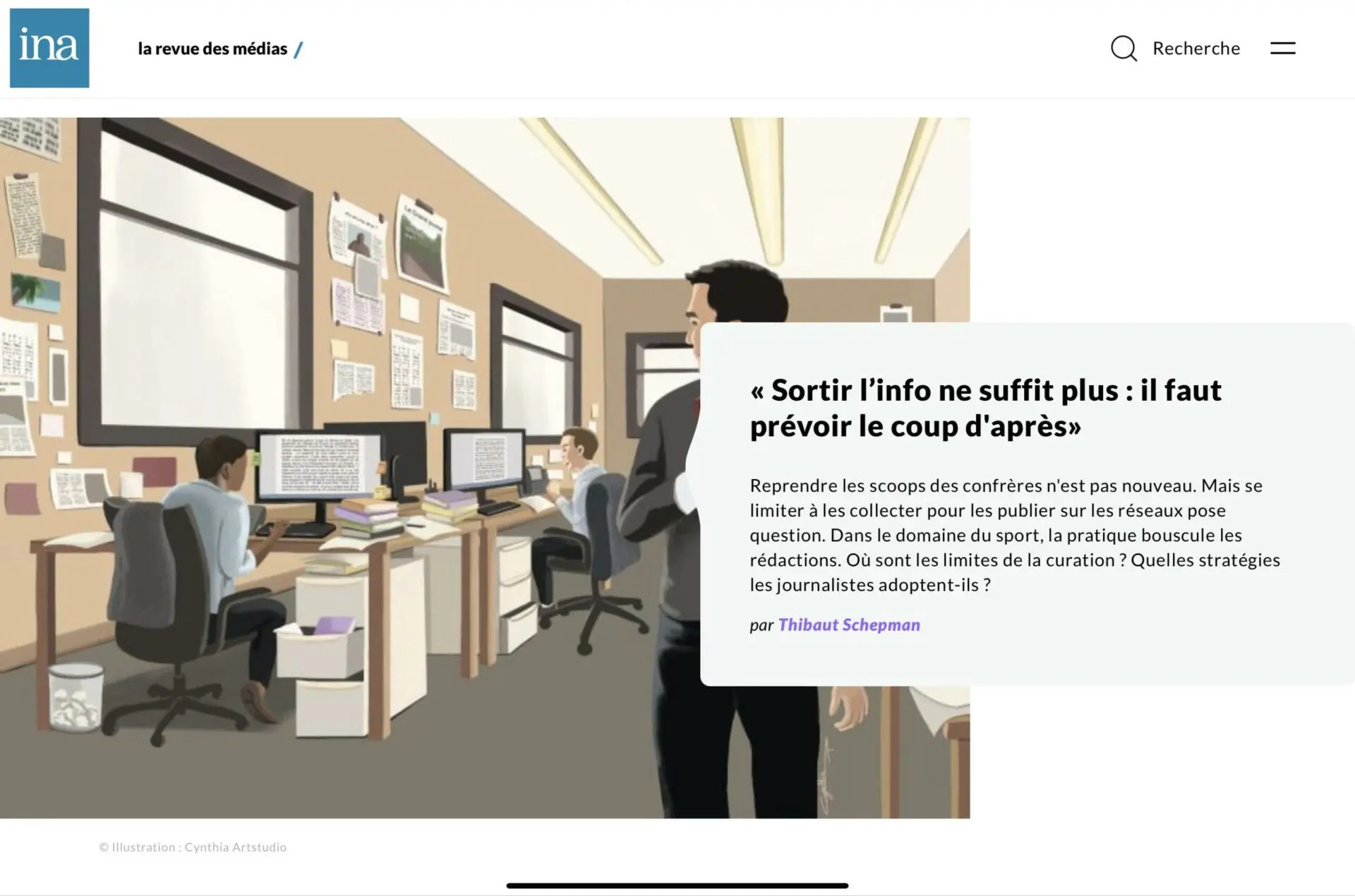 Illustration pour la presse de Cynthia Artstudio dans son portfolio pour un article de La revue des médias