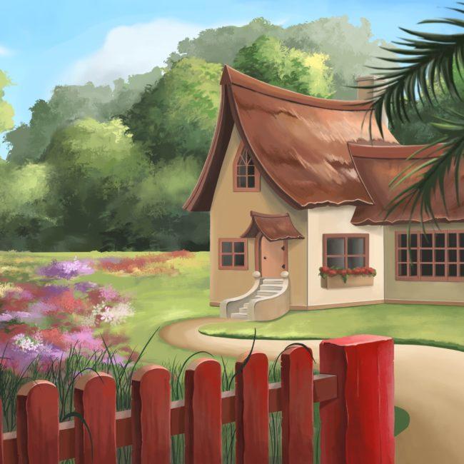 Illustration d’une maison de campagne, cottage, portfolio de par Cynthia Artstudio