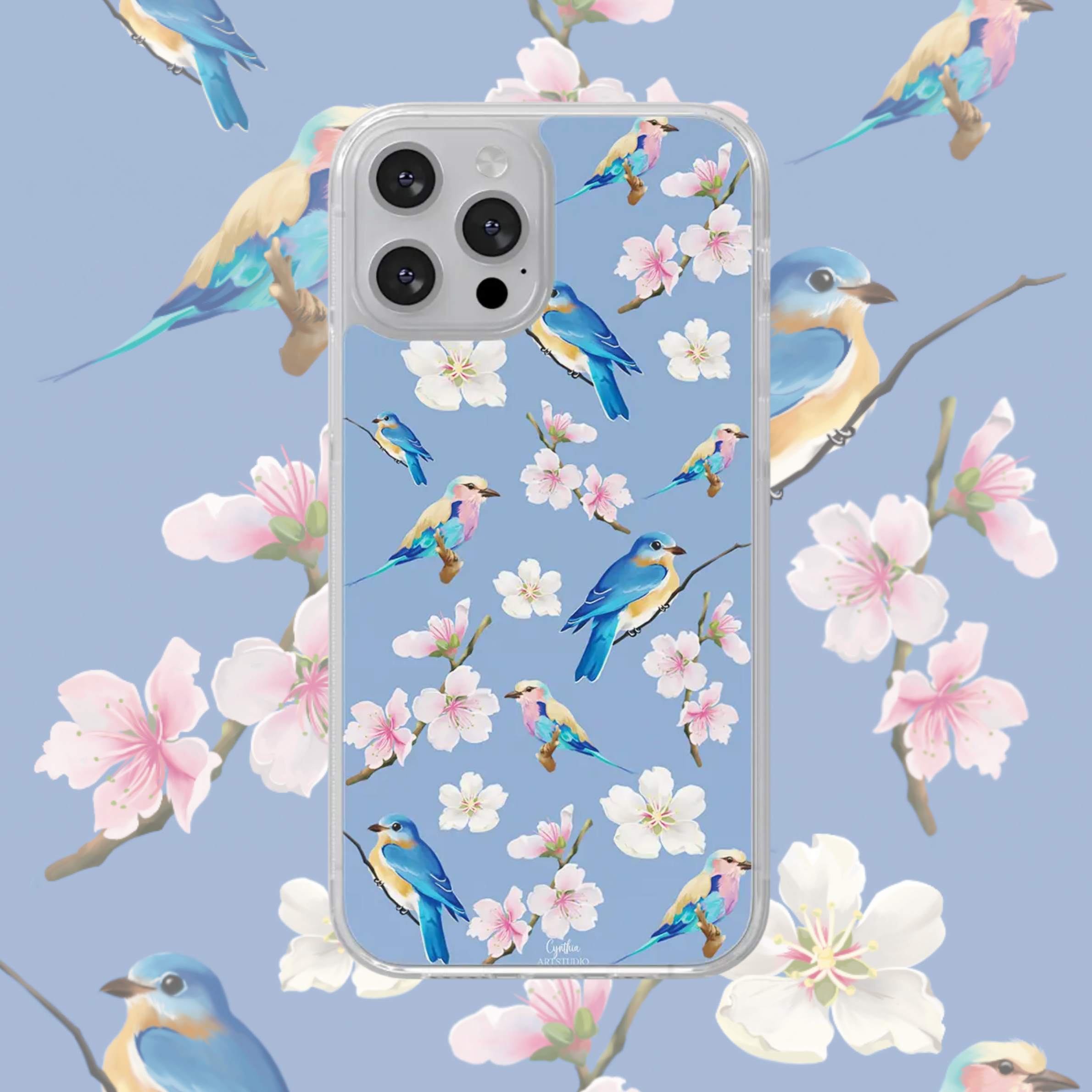 Coque motif oiseaux l'illustratrice freelance Cynthia Artstudio