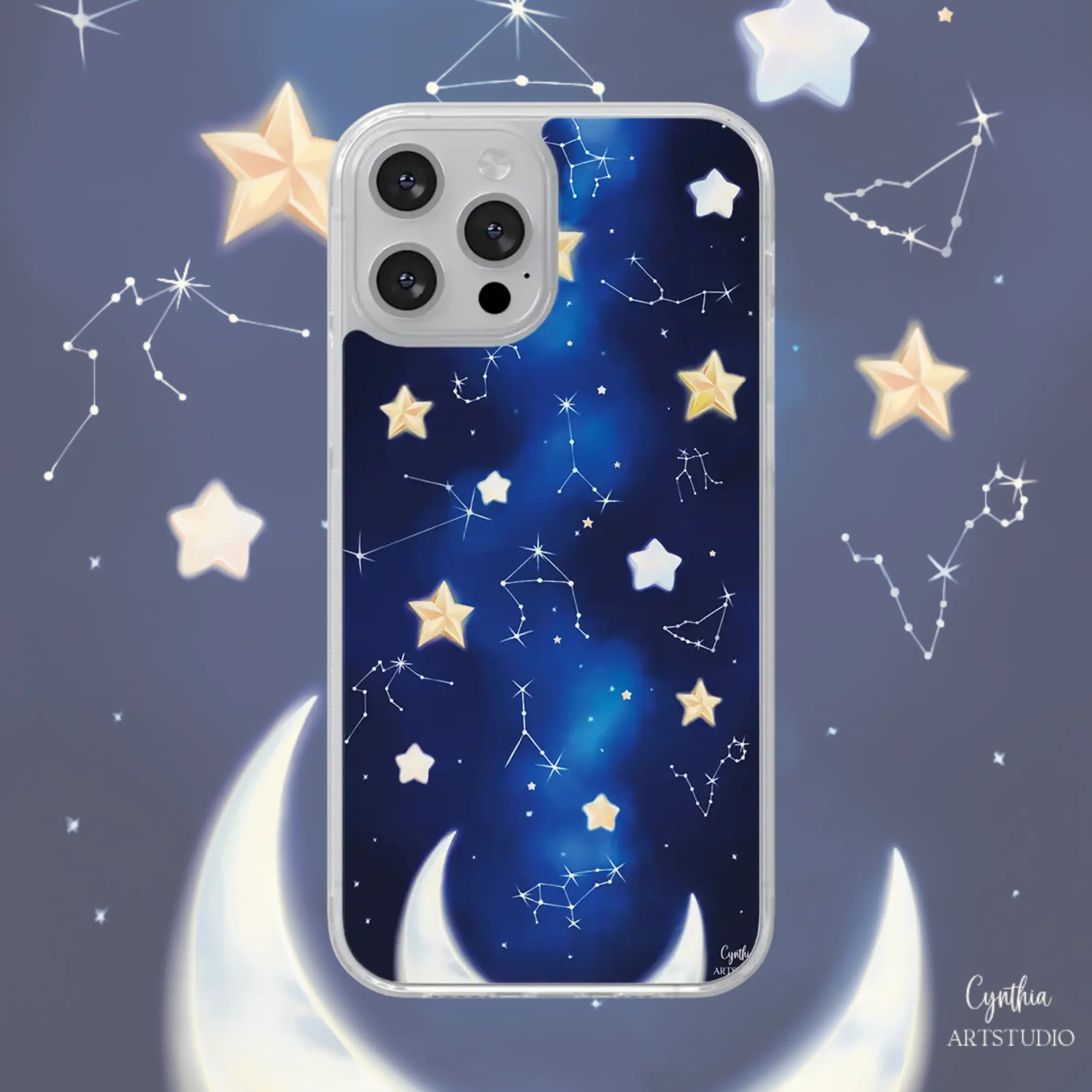 Coque téléphone nuit étoilée l'illustratrice freelance Cynthia Artstudio