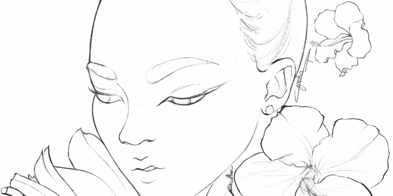 Portrait personnalisé croquis fait par l'illustratrice Cynthia Artstudio