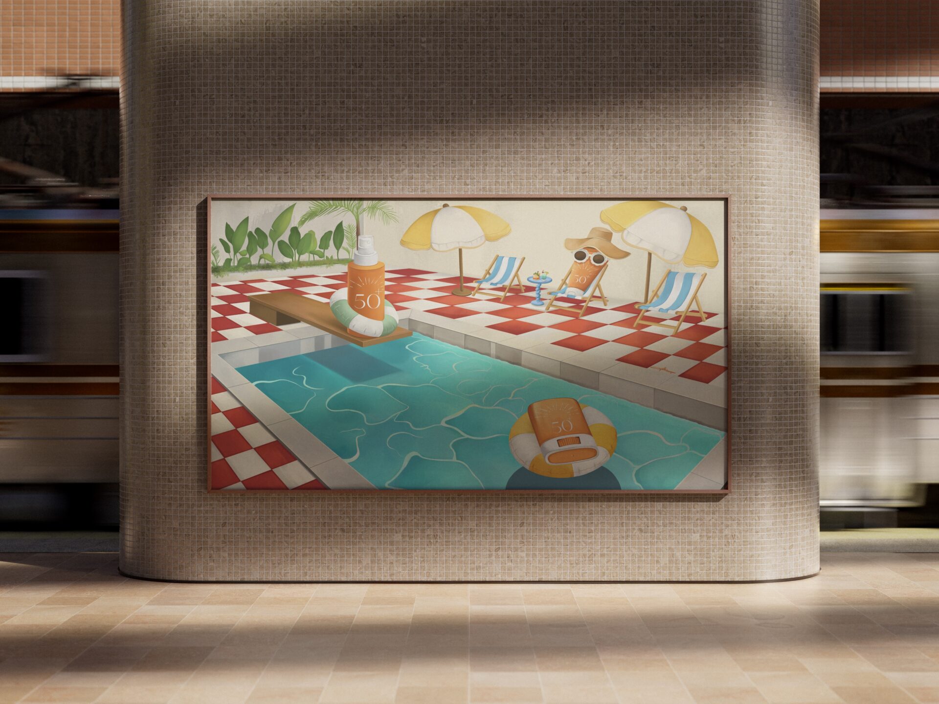 illustration campagne publicitaire crème solaire par le studio d'illustration Cynthia Artstudio