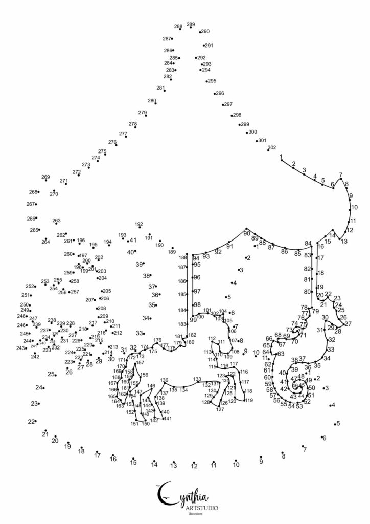 coloriage points à relier par l'illustratrice Cynthia Artstudio