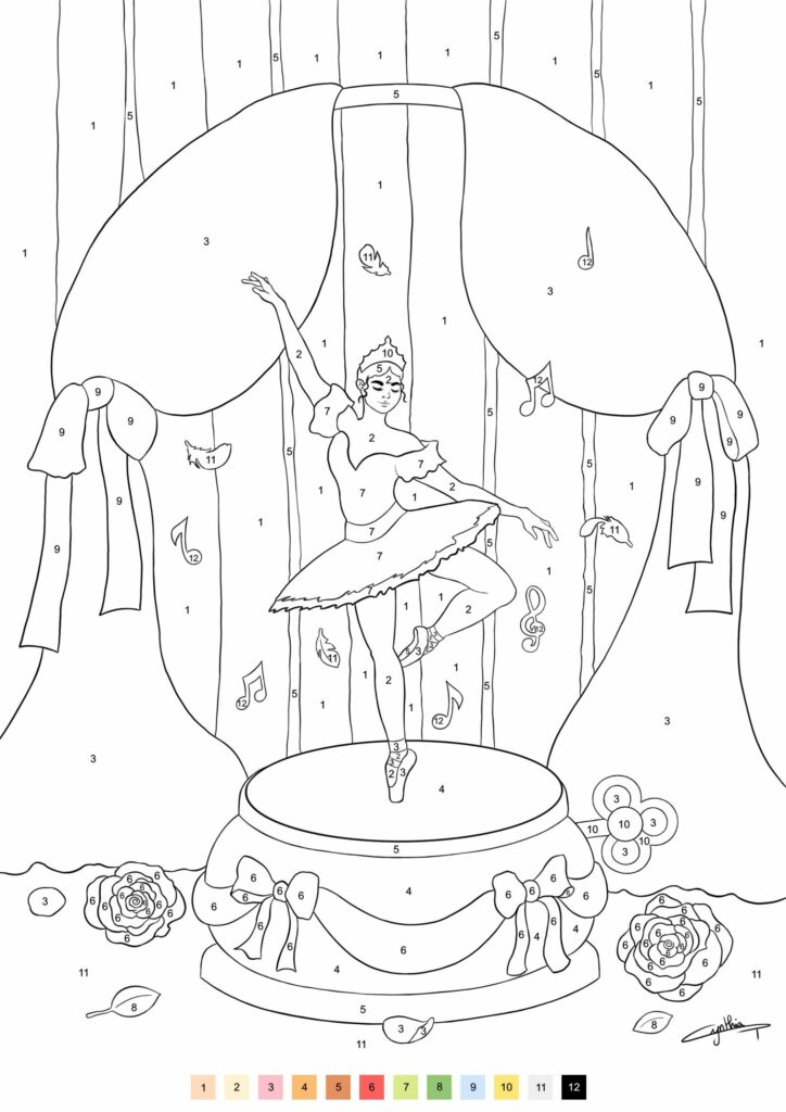 Coloriage au numéro réalisé par l'illustratrice Cynthia Artstudio