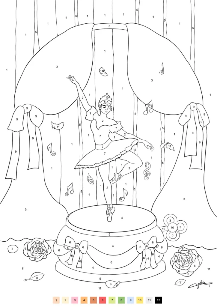 Coloriage au numéro réalisé par l'illustratrice Cynthia Artstudio