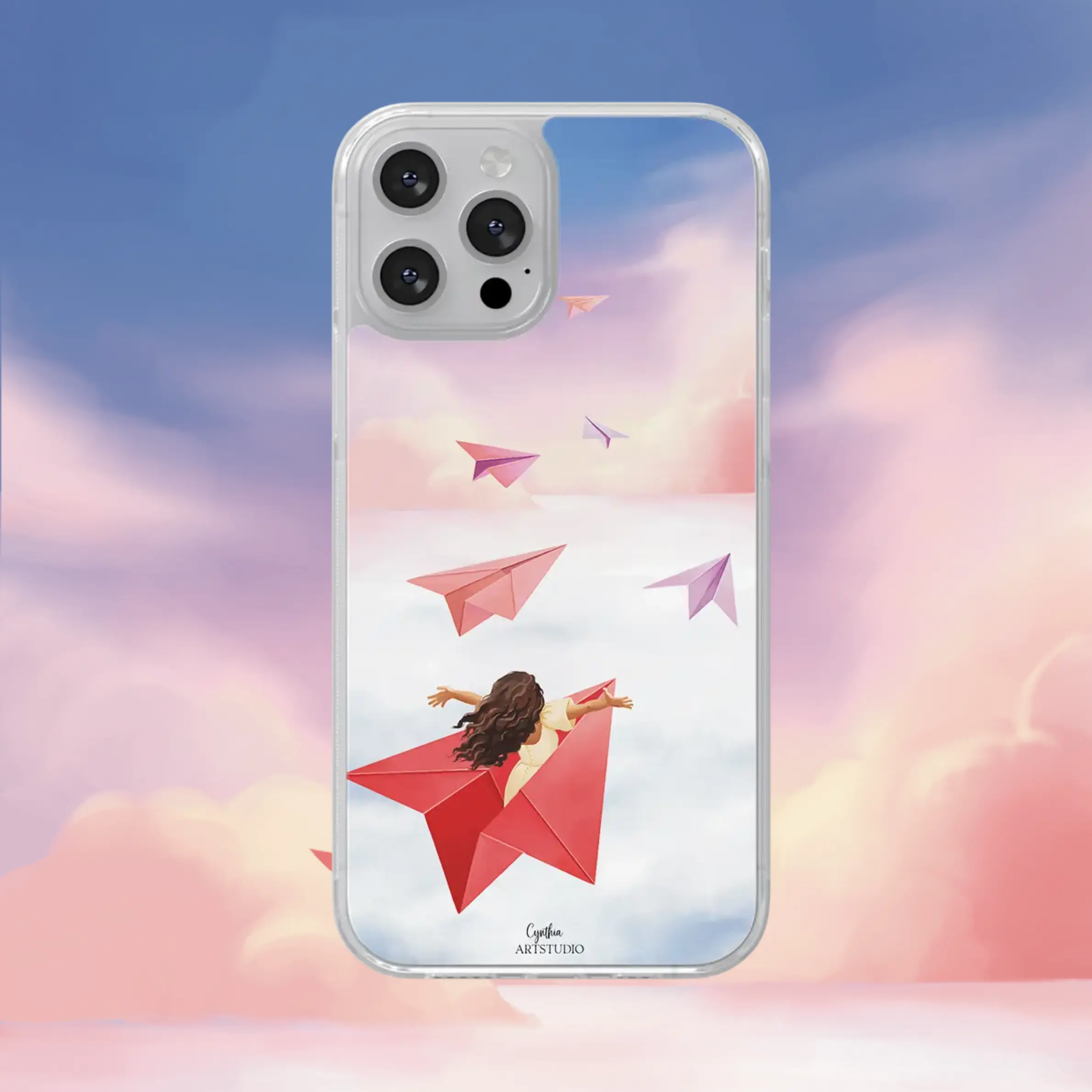 Coque téléphone paperplane Ohmycase fait par l'illustratrice Cynthia Artstudio